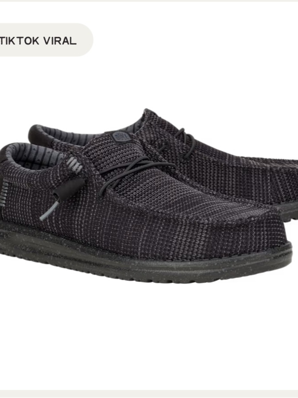 Hey Dude Wally Stretch Sox Black Knit Slip-On Loafers with Toggle Lacing